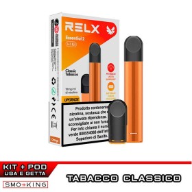 RELX ESSENTIAL 2 Starter Kit 350mAh (ARANCIONE) + Pod CLASSIC TOBACCO Tabacco