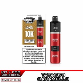 VELTO 10K Kit Batteria Ricaricabile 850mAh + Pod CARAMEL TOBACCO Dinner Lady (10000 Puff)