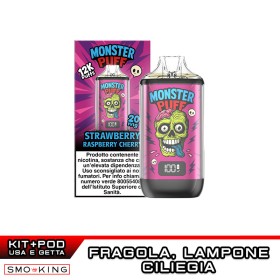 MONSTER PUFF Kit Batteria Ricaricabile 1000mAh + Pod STRAWBERRY RASPBERRY CHERRY