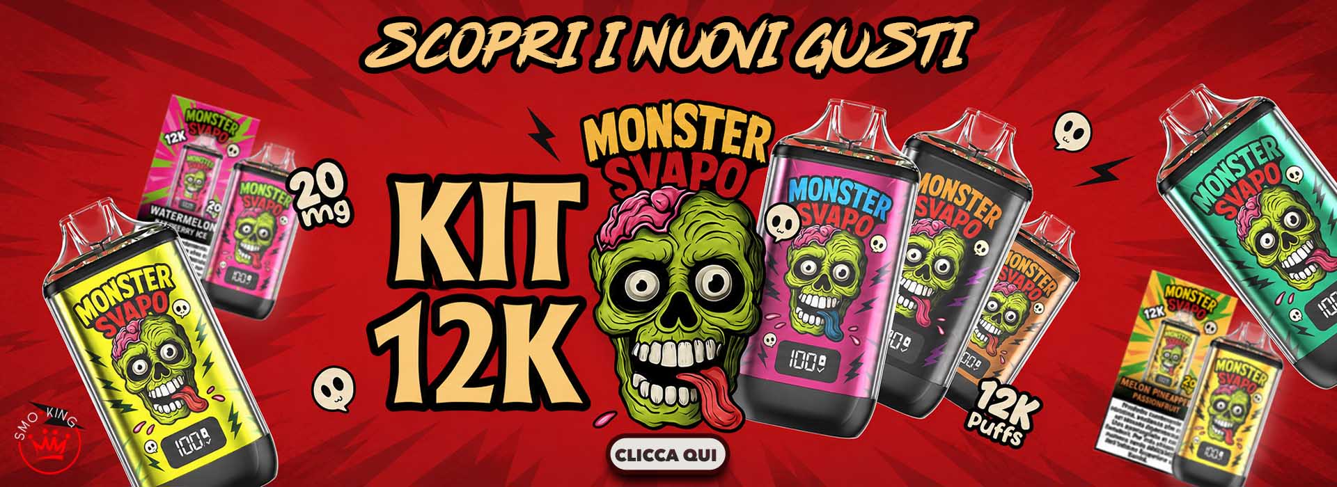MONSTER SVAPO Sigarette Elettroniche 12K Puff - 5 Nuovi Gusti!